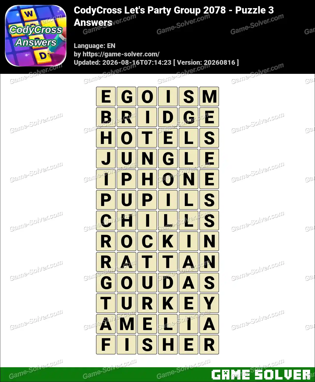 CodyCross Let’s Party Group 2078 – Puzzle 3 Answers